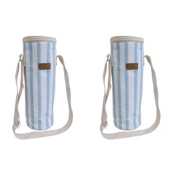 2PK LVD Sky Insulated Canvas Wine Cooler Bag 12x33cm Blue/White Stripes
