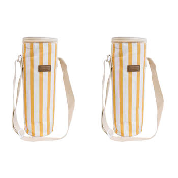 2PK LVD Sun Insulated Canvas Wine Cooler Bag 12x33cm Yellow/White Stripes