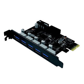 Cruxtec Superspeed 5 Port USB3.0 + 19 PIN Interface PCI-E Expansion Card