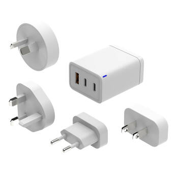 Laser 65W GaN USB-C & A Wall Fast Charger w/ 4xAdaptors AU/EU/UK/US Plug White