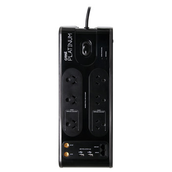 Crest Platinum Power Board 6-Socket/2-USB Surge Coax & Data - Black