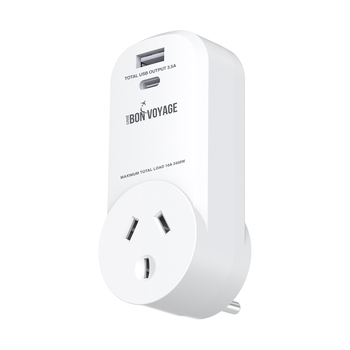 Bon Voyage AU to US/CA/TW Travel Adapter Plug w/ 2 USB-A/USB-C Ports