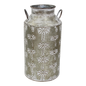 LVD Decorative Metal 38cm Palm Tree Urn w/ Handle - Whitewash