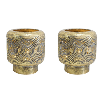 2PK LVD Metal Luna 12cm LED Lantern Candle Holder Decor Small - Gold