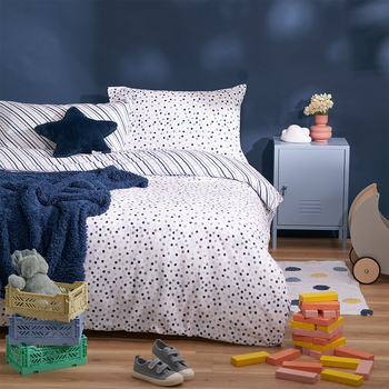 Minikins Reversible Single Bed Quilt Cover Set Blue Spot Printed