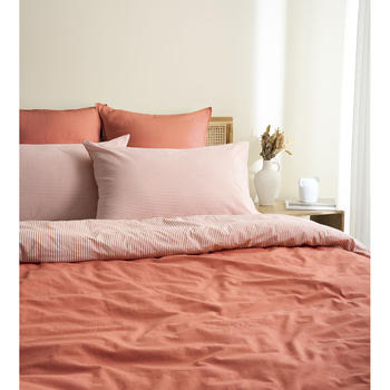 Tontine Queen Bed Vintage Stripes Cotton Quilt Cover Set Clay