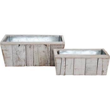 2pc LVD Wooden Metal Outdoor Planter Boxes Set 49x26/41.5x19cm White Wash
