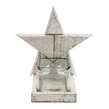 LVD Wood/Glass 26cm Star Candle Holder Home Decor Large  - White