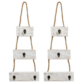 2PK LVD Rope Wall Hooks Metal/Wood/Rope 67cm Wall Hanging Decor Organiser