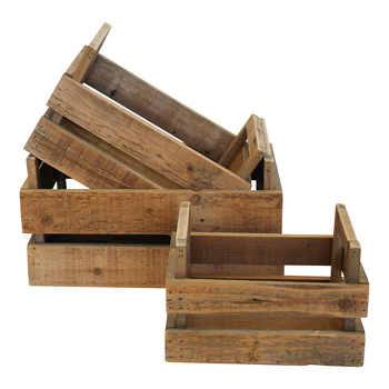 LVD 3pc Wood 28/34/40cm Crate w/ Handle Large - Brown