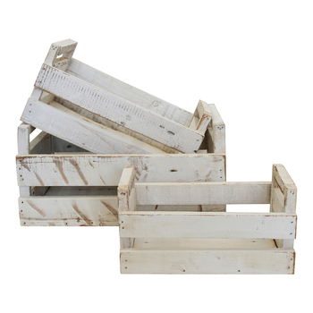 LVD 3pc Wood 28/34/40cm Crate w/ Handle Large - White Wash