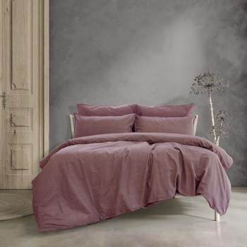 Ardor Boudoir Embre Queen Bed Linen Look Washed Cotton Quilt Cover Set Plum