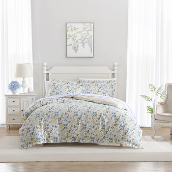 Laura Ashley Meadow Floral Quilt Cover Set King - Sun Blue