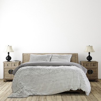 Ardor Boudior Double Bed Striped Faux Fur Quilt Cover Set Grey