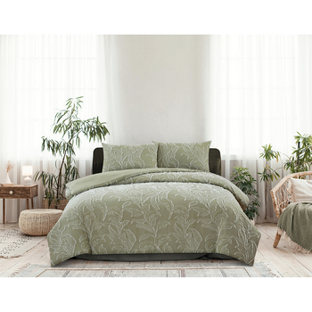 Ardor Boudoir King Bed Kiah Clipped Tufted Jacquard Quilt Cover Set Pale Olive