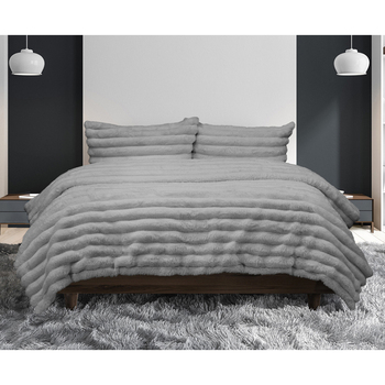 Ardor Boudoir Queen Size Jax Chunky Faux Fur Quilt Cover Bedding Set Smoke