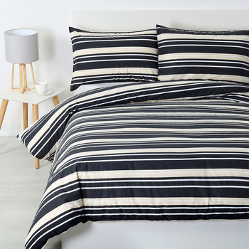 Jason Commercial Queen Bed Brighton Quilt Cover Set 210x210cm Charcoal/Cream Stripe