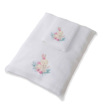 Jiggle & Giggle Pink Bunny Baby Bath Towel & Face Washer w/ Organza Bag