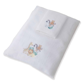 Jiggle & Giggle Safari Baby Bath Towel & Face Washer w/ Organza Bag