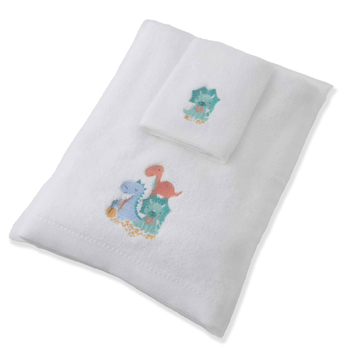Jiggle & Giggle Green Dino Family Bath Towel & Face Washer w/ Organza Bag