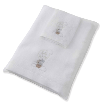 Jiggle & Giggle Balloon Bear Baby Bath Towel & Face Washer w/ Organza Bag