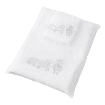 2pc Jiggle & Giggle Sheep Family Bath Towel & Face Washer w/ Organza Bag