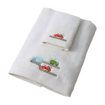 3pc Jiggle & Giggle Bath Towel Face Washer in Organza Bag Trucking Along