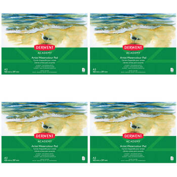 4PK Derwent Academy Art Watercolour A3 Landscape Paper Pad 12 Sheet
