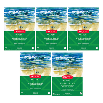 Derwent Academy Art Craft Watercolour Paper Pad A4 Portrait 12 Sheet 5PK