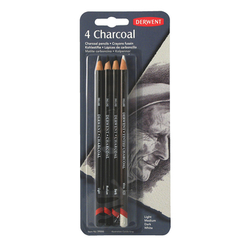 Derwent Art Craft Charcoal Pencil White Light Medium Dark 4pc