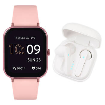 Reflex Active Series 17 Silicone Strap Watch & Earbud Pack Set - Pink/White