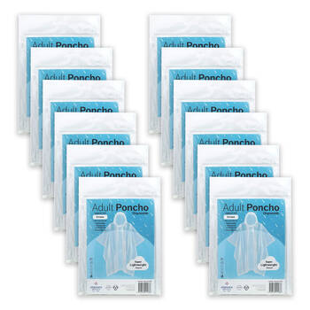 12PK Jemark Adult Lightweight Waterproof Poncho Rain Cover 150cm Clear