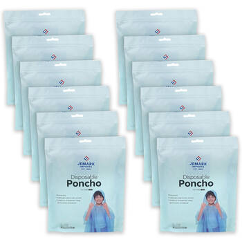 12x 5pc Jemark Kids Disposable Waterproof Poncho Rain Cover 80x110cm Assorted