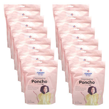 12x 5pc Jemark Adult Disposable Waterproof Poncho Rain Cover 100x127cm Assorted