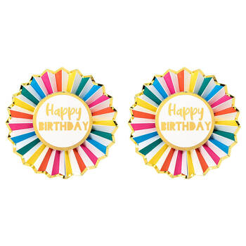 2PK Talking Tables Happy Birthday Badge Rainbow Paper w/ Gold Foil Detail Decor