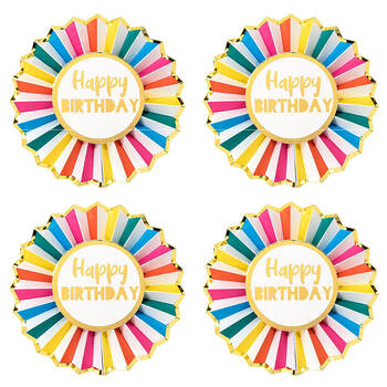 4PK Talking Tables Happy Birthday Badge Rainbow Paper w/ Gold Foil Detail Decor