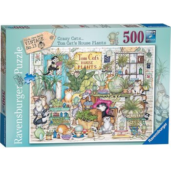 500pc Ravensburger Crazy Cats Tom Cat's House Plants Jigsaw Puzzle Set Adults