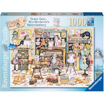 1000pc Ravensburger Crazy Cats Mrs Hardwicks Haberdashery Jigsaw Puzzle