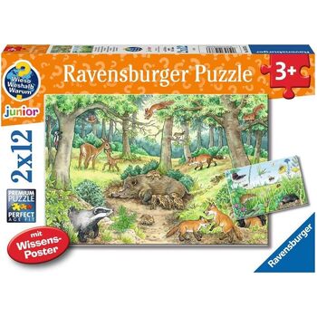 2x12pc Ravensburger Animals In Forest Jigsaw Puzzle 26x18cm 3y+
