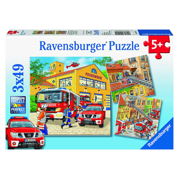 3x49pc Ravensburger Fire Brigade Run Jigsaw Puzzle Set 5y+