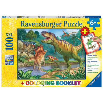 100pc Ravensburger World of Dinosaurs & Colouring Book Kids Puzzle 6Y+