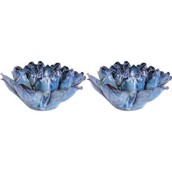 2PK LVD Ceramic Tealight Candle Holder Display 14.5cm - Blue