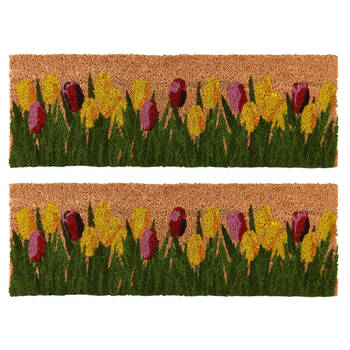 2PK Esschert Design Coir Doormat Tulips Indoor Outdoor Decor 75cm