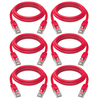 6PK Cruxtec RJ45 Internet LAN 1m CAT6 10GbE Ethernet Cable - Red