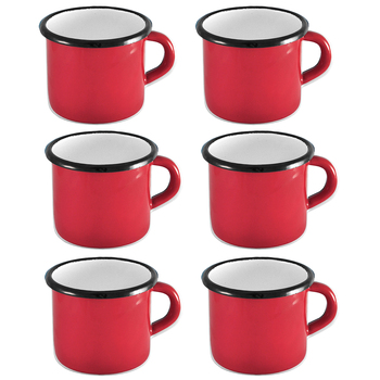 6pc Urban Style Enamelware 400ml Coffee Mug w/ Black Rim - Red