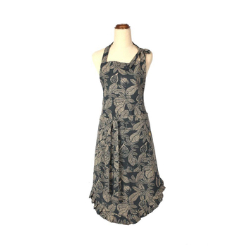 Belle Fig Tree Frill Dark Slate Cotton Kitchen Apron 95x70cm - Blue