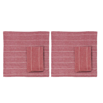 2x 4pc Belle Wild Stripe Cotton Napkin Set 40x40cm Square - Mulberry