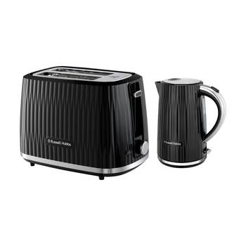 Russell Hobbs Eden Kettle Black/Chrome & 2 Slice Bread Toaster 800W Black