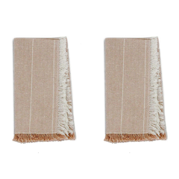 2x 4pc Belle Wild Stripe Chambray Napkin Set 40x40cm Square - Almond
