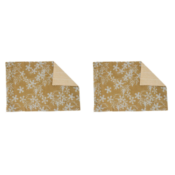 2x 4pc Belle Myrtle Chambray Placemat Set 48x33cm Rectangle - Honey